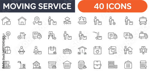 Moving service icons for relocation and logistics vector