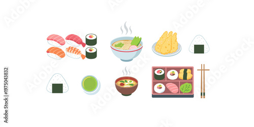 Vibrant Assortment of Asian Culinary Delights: A Diverse Food Collection Illustration