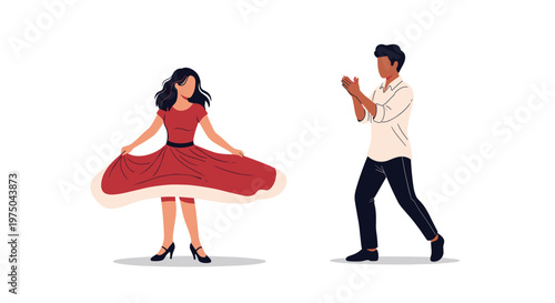 Woman in Red Dress and Man in Casual Attire Playfully Walk on Vertical Surfaces