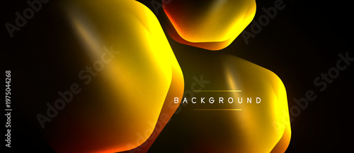 Abstract golden shapes overlap dark background. Smooth gradients create dynamic visual effect. Modern design element for presentations.