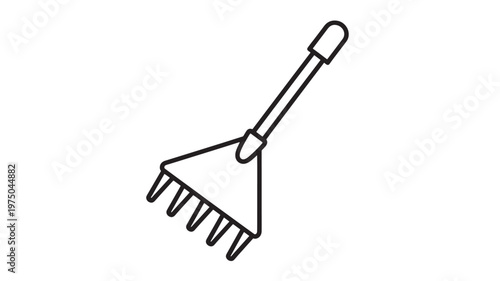 Rake Icon Gardening Tool Line Art Symbol Isolated on White Background