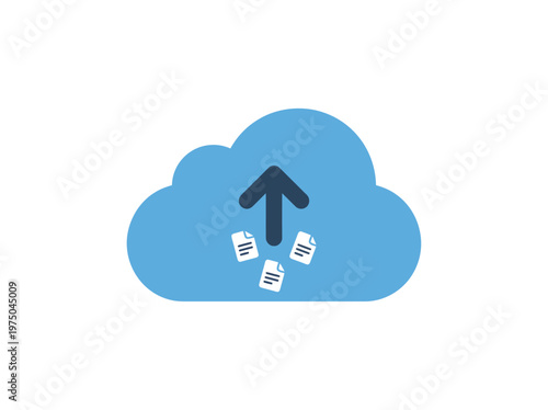 Conceptual illustration of digital data uploading to secure cloud storage service, representing file transfer and synchronization for modern information management solutions