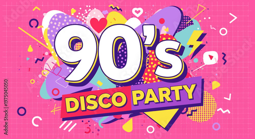 Nostalgic 90s Disco Party Invitation with Colorful Graffiti Background Design