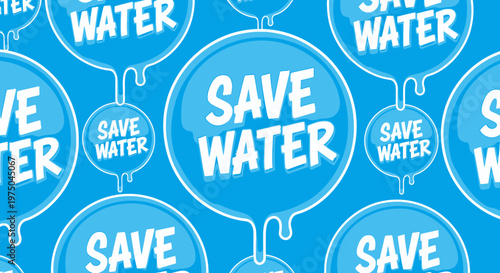 Save water conservation concept with blue and white droplets  ecology awareness campaign
