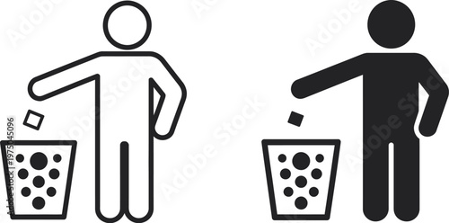 Waste bin icon set, modern minimal thin line vector illustration for garbage disposal recycling and environmental management design