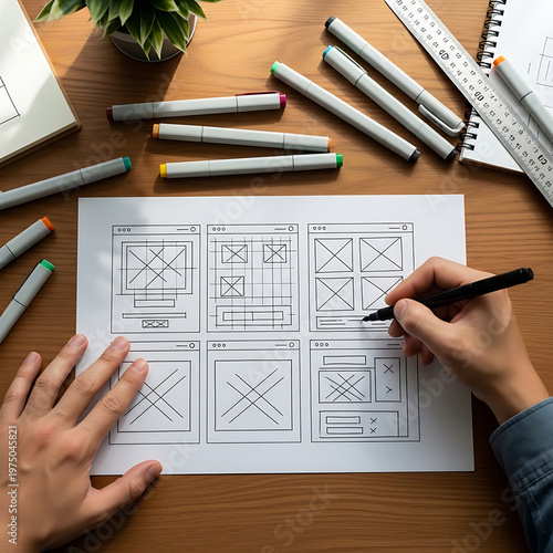 Website designer Creative planning application developer development draft sketch drawing template layout prototype framework wireframe design 