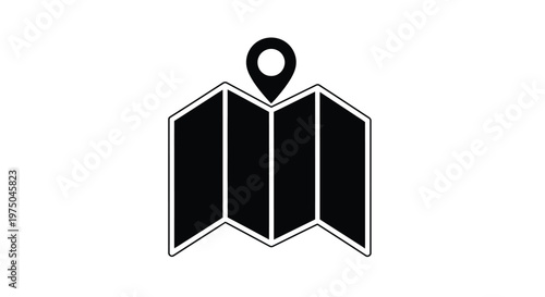 A black map icon with a location marker simple silhouette