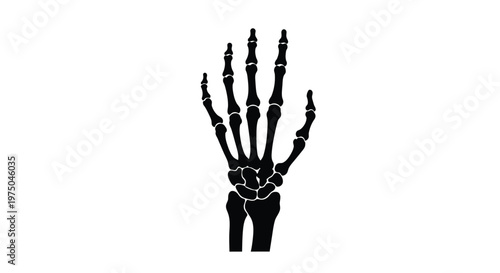 Detailed human hand skeleton illustration presented as a dark silhouette