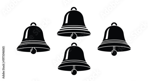 Three black bells arranged on a white background a striking silhouette