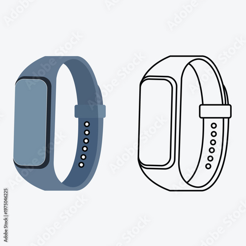 Modern fitness tracker smartwatch icon set in flat color and line art style