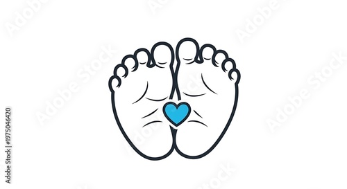 Newborn baby foot icon with heart symbol, isolated vector illustration
