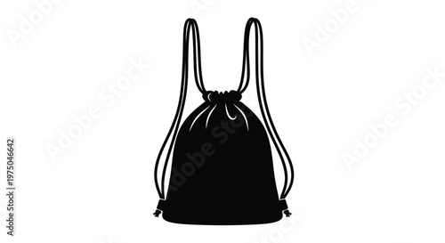 Black drawstring backpack illustration with a striking silhouette