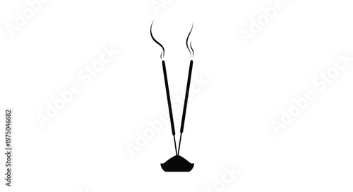 Two incense sticks burning with smoke minimalist black design silhouette