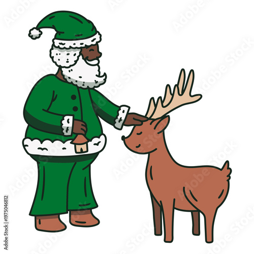Santa claus feeding a reindeer