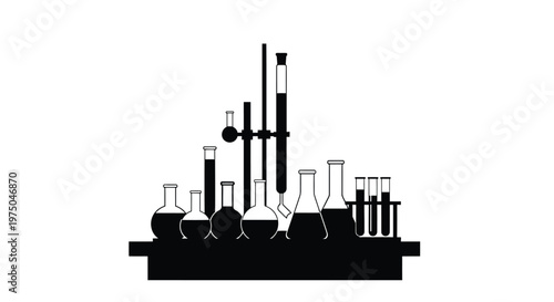 A collection of laboratory glassware displayed as a dark silhouette