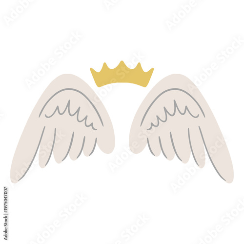 Two angel wings with a crown