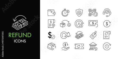 Refund line icon set, outline web icon collection containing Money, Return, Payment and more, vector illustration in line style