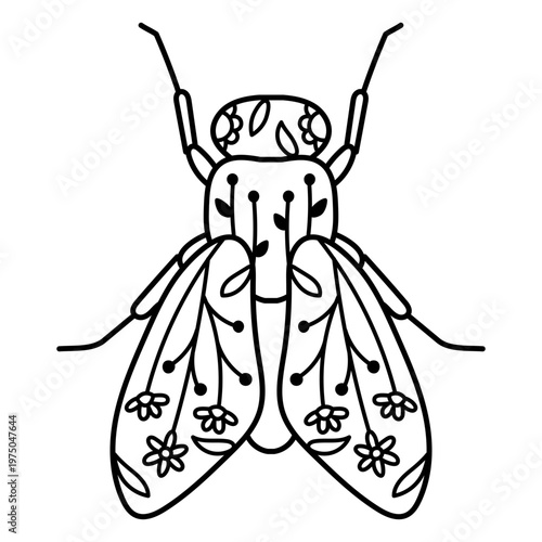 Whimsical floral fly illustration