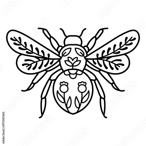 Intricate bee and floral line art design