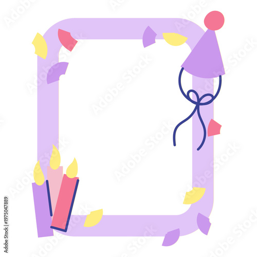 Purple frame with a birthday hat and candles