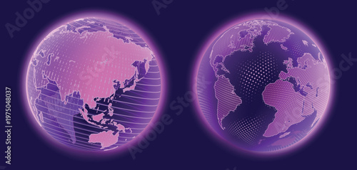 Vector illustration. Set of isolated objects. Planet Earth. Global map. Future. Modern technological dark blue background. World Wide Web Internet. Technology, innovation and communication.