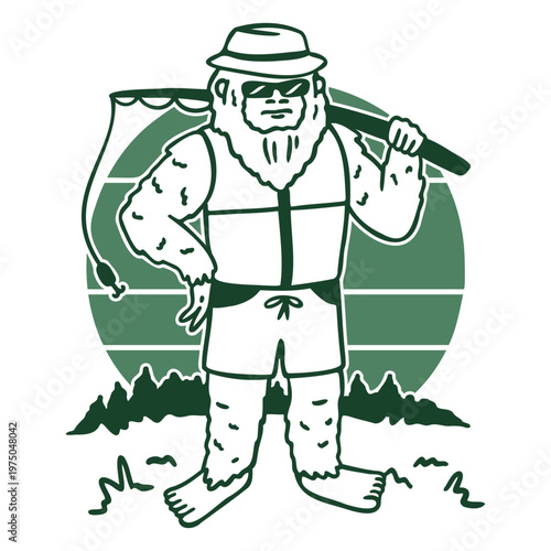 Sasquatch holding a fishing rod