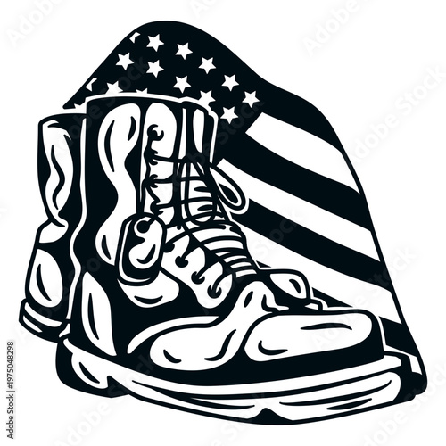 Pair of boots and an american flag