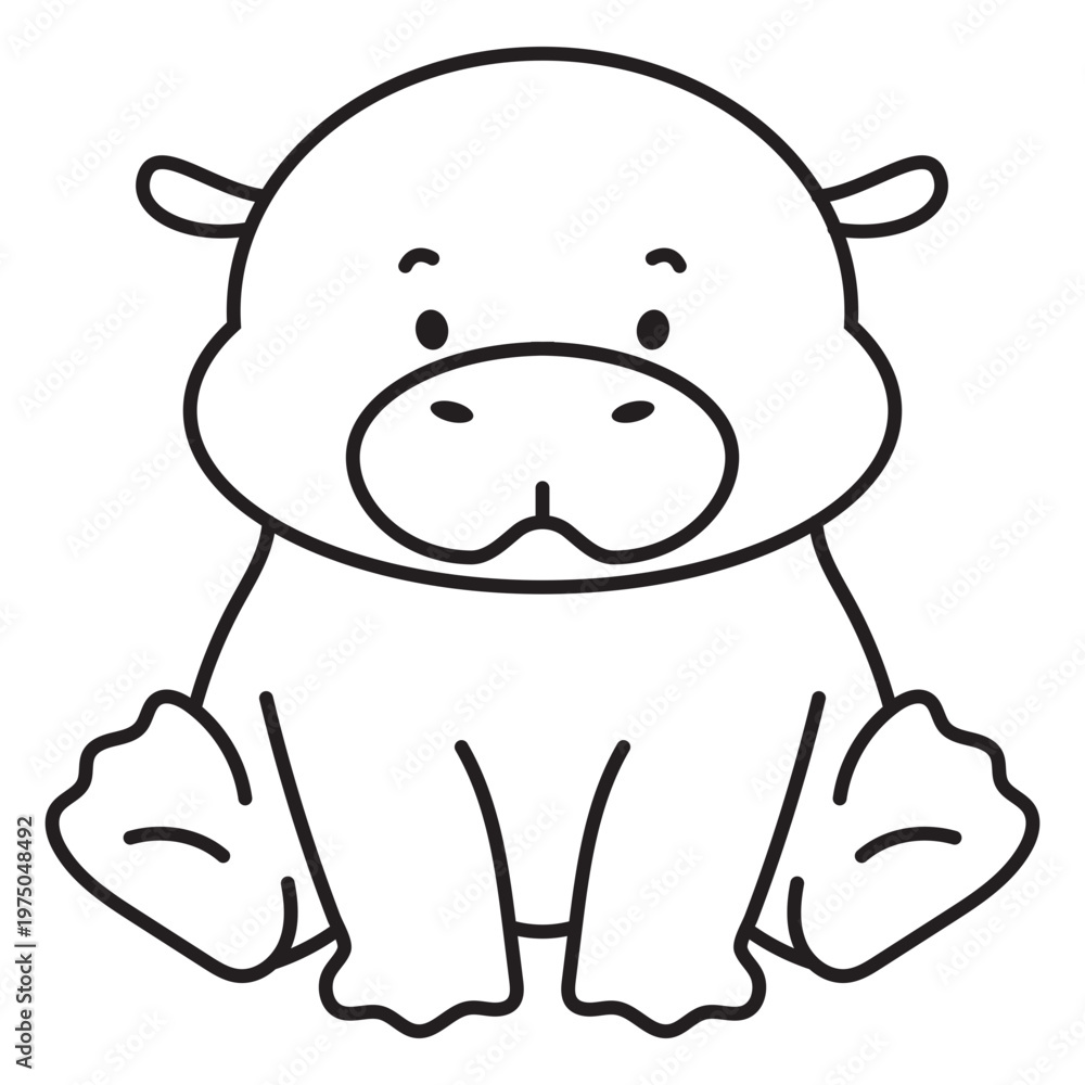 Fototapeta premium Black and white hippopotamus draw