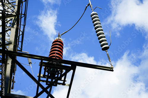 Close up of electrical pylon parts  