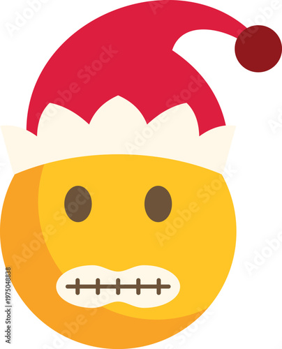 Yellow emoji wearing a santa hat with mouth sealed, holding a secret
