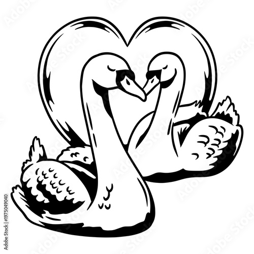Loving Swans with Heart Outline Design