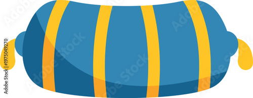 Bolster pillow featuring a blue and yellow striped design on a white background
