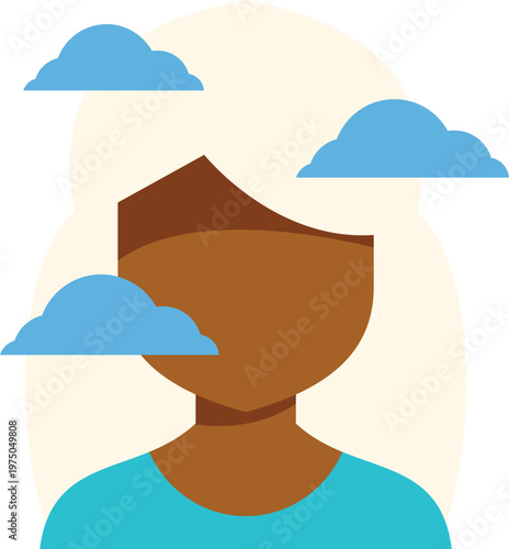 Woman's head surrounded by clouds representing brain fog and mental health issues