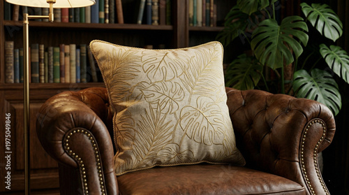 Soft fluffy pillow cushion on sofa in cosy home interior, comfortable bedding with smooth cotton fabric and clean white design, plush square object for sleep rest and stylish decoration mock product