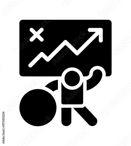 Vector of a person analyzing a graph with an upward trend and holding a magnifying glass