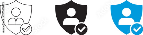 User security and protection icon set, shield with check mark verified account privacy safe access cybersecurity secure login user verification data protection vector