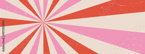Pink Starburst swirl. Groovy rays and burst for retro summer background. 70s vintage Vector illustration