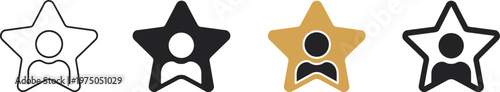 Star icon set, user avatar inside star vector illustration favorite profile rating achievement premium status highlight pictogram
