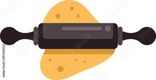 Rolling pin pressing out yellow dough on a white background