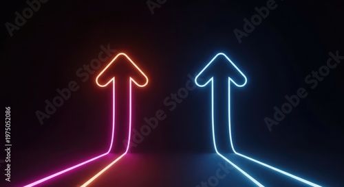 Dual neon arrows pointing upward on a dark background