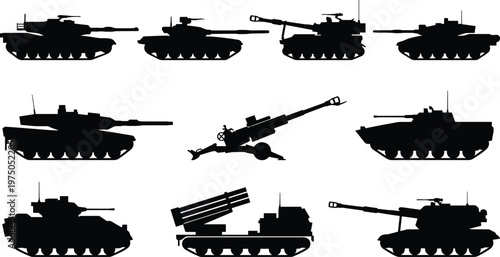 Collection of various military tank silhouettes