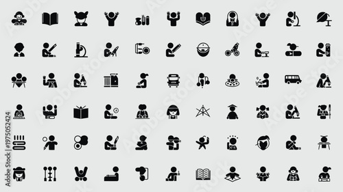 Set of 70 Black Silhouette People Icons Vector