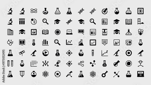 Set of 100 Science and Research Black Vector Icons