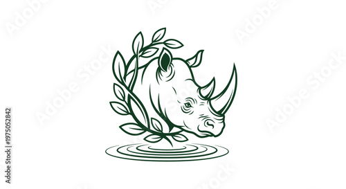 Rhino Emblem: A majestic rhinoceros, rendered in an elegant, eco-conscious design. The rhino is gracefully framed by lush botanical elements.