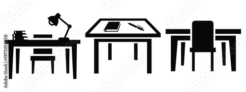 writing table silhouette illustration icon set, Modern furniture vector designs.