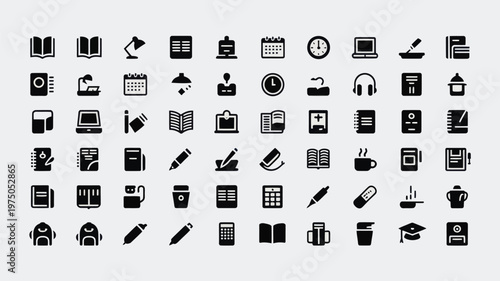 Set of 60 Black Education and Learning Line Icons Vector