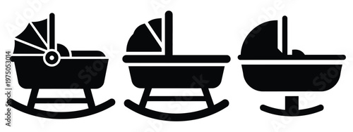 baby cradle silhouette illustration icon set, Modern furniture vector designs.