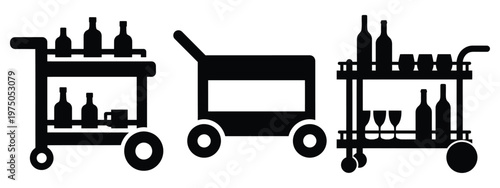 bar trolley silhouette illustration icon set, Modern furniture vector designs.