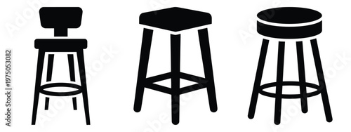 bar stool silhouette illustration icon set, Modern furniture vector designs.