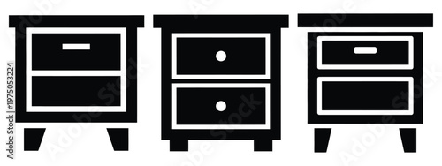 bedside cabinet silhouette illustration icon set, Modern furniture vector designs.
